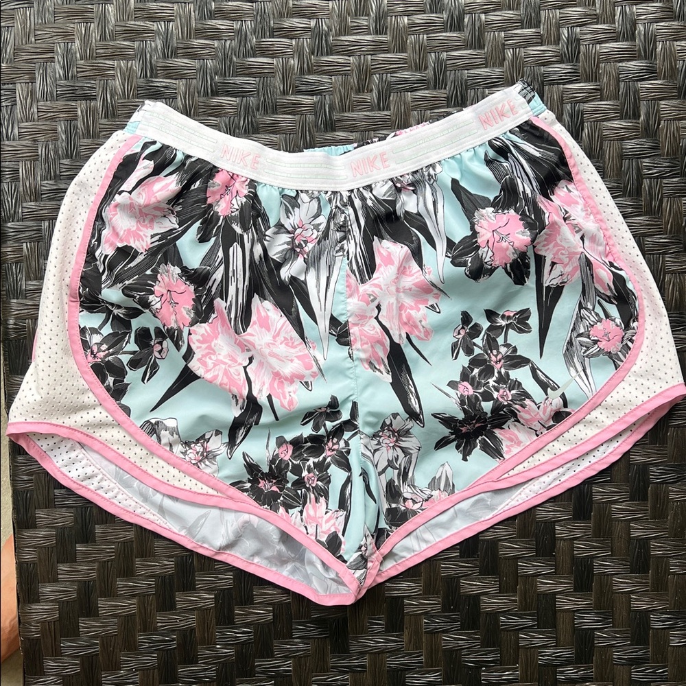 Nike Black and Pink Floral Shorts